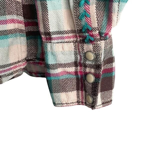 Lucky BRAND Western Cotton Flannel Plaid Button Front Long Sleeve Shirt Blouse S - Picture 3 of 7